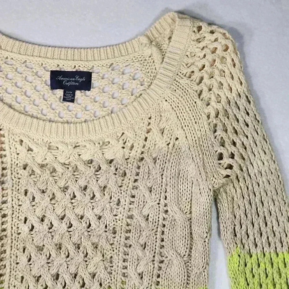 American Eagle AEO Women's Sweater XS Open Weave Ombre Beige Green Soft Pullover - Picture 4 of 16